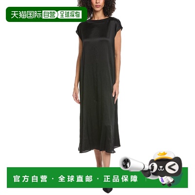 自营EILEEN FISHER Bateau Neck Silk Midi Dress - black 美国奥