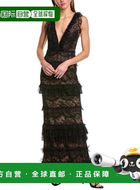 自营Marchesa Notte Chantilly 蕾丝连衣裙 - 黑色 美国奥莱直发