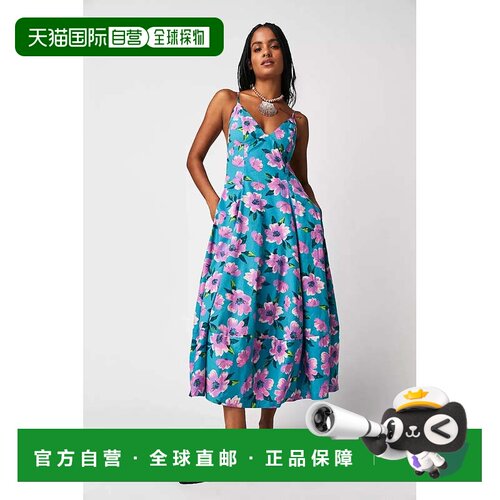 自营Free People Finer Things Midi A-Line Dress Women's Teal