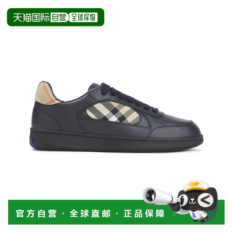 自营burberryCalf Leather Sneakers With Check-Patterned Panel