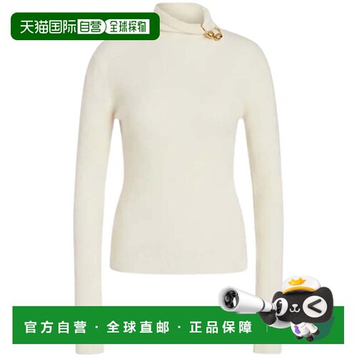 自营alberta ferretti修身的奶油针织毛衣，饰有金色装饰纽扣-中