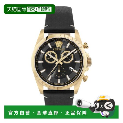 自营versaceAnteo Chrono皮革手表-黑色/金色/黑色 美国奥莱直发