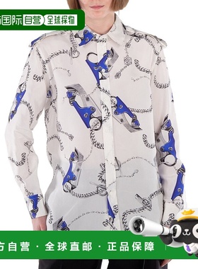 自营 Burberry Knight五金印花丝绸衬衫-蓝色/白色 美国奥莱直发