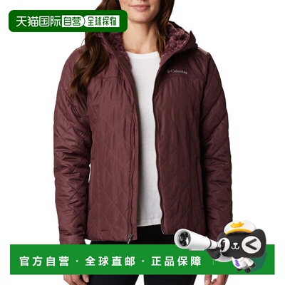 自营Columbia Copper Crest绗缝夹克女式栗色全拉链连帽JZZ572-红