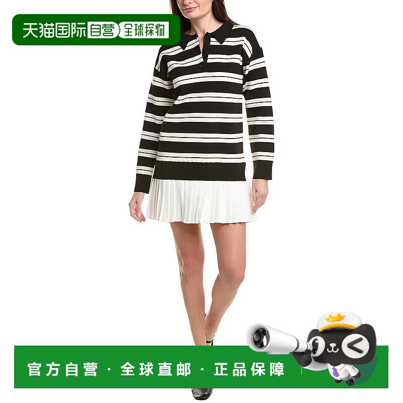 自营English Factory Stripe Polo Mixed Media Mini Dress - bla