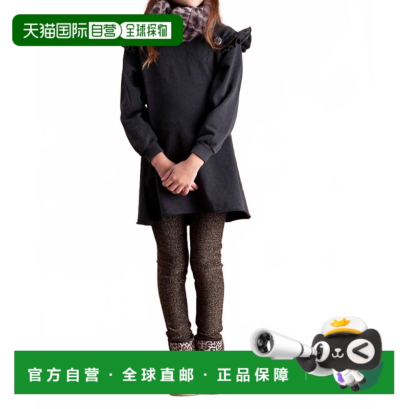 自营tocoto vintage黑色带褶边的毛绒连衣裙 美国奥莱直发