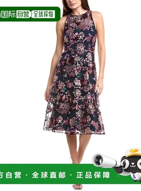 自营Adrianna Papell Sequin Tulle A-Line Dress - blue 美国奥