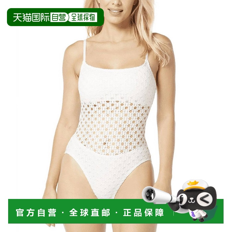 自营 carmen marc valvo白色钩针连体泳衣 美国奥莱直发