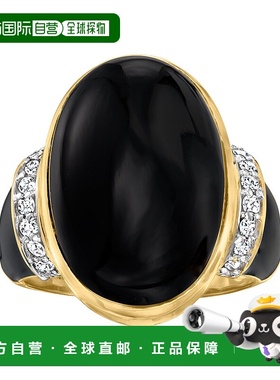 自营 Ross-Simons 黑玛瑙和钻石戒指 18 克拉金镀在纯银上黑色珐