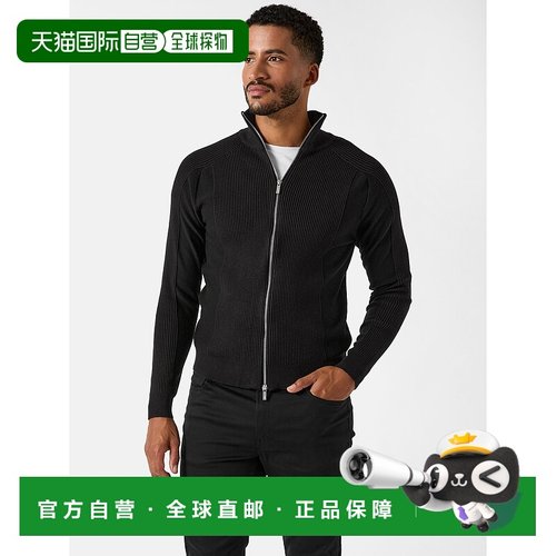 自营guess梅尔文羊毛混纺全拉链毛衣-黑色 美国奥莱直发