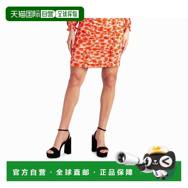 自营 nicole miller常春藤雪纺褶皱方领连衣裙，饰有山茶花玫瑰花