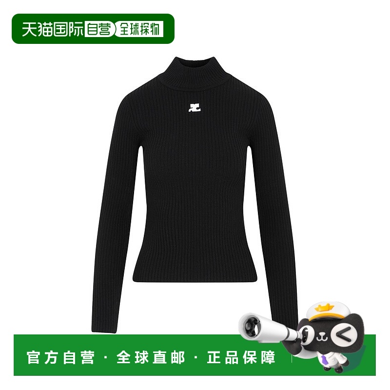 自营courreges黑色罗纹圆领跳线-黑色 美国奥莱直发