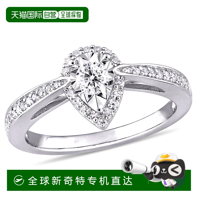 美国直邮Julianna B戒指925纯银镶钻泪珠光环设计感气质时尚