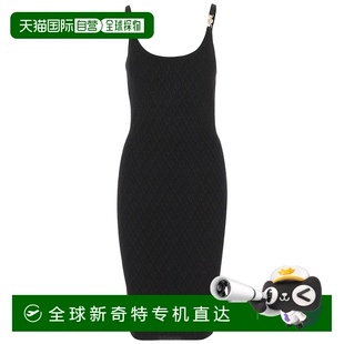 自营 黑色 versace弹力V型纹理针织连衣裙 带有美杜莎胸针细节