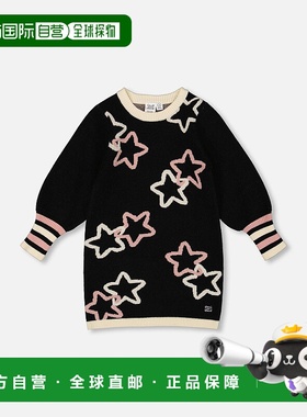 自营deux par deuxLong Sleeve Knit Dress Black with Stars - b
