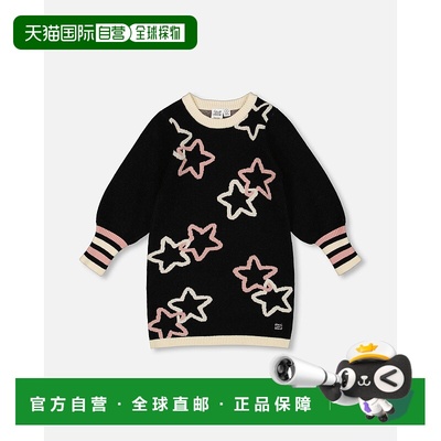 自营deux par deuxLong Sleeve Knit Dress Black with Stars - b