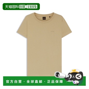 棕色 棉质针织T恤 美国奥莱直发 boss带有标志细节 自营
