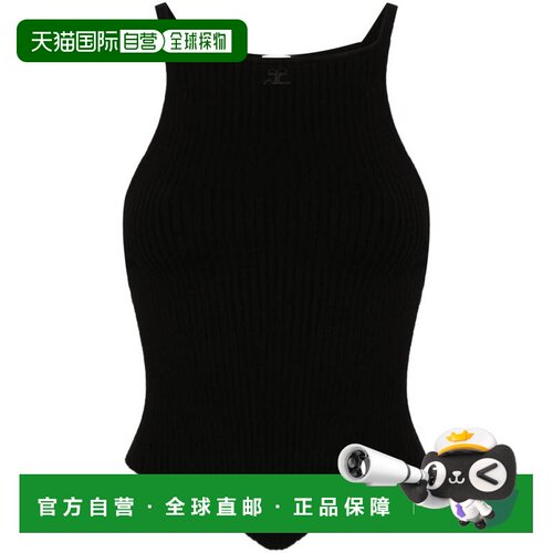 自营courregesRibbed Knit Top - black 美国奥莱直发吊带背心