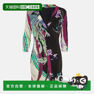 自营Roberto Cavalli Purple Abstract Floral Print Jersey Knot