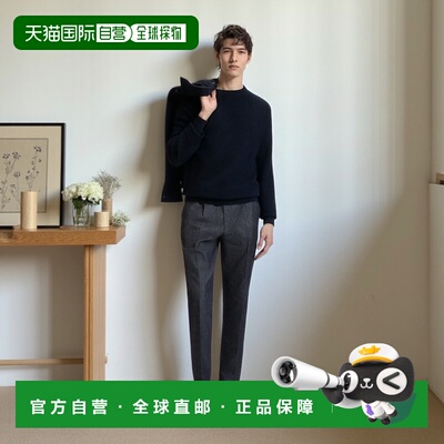 自营bossCotton sweater with mixed structures - dark blue 美