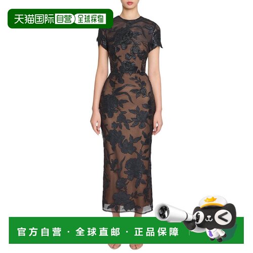 自营marchesa notteMarchesa Night Guipure shure长裙-黑色/象牙