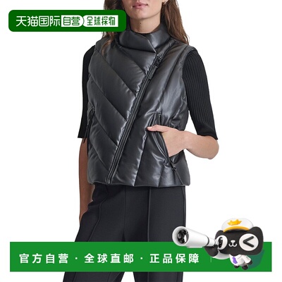 自营DKNY Asymmetrical Zip Puffer Vest - black 美国奥莱直发