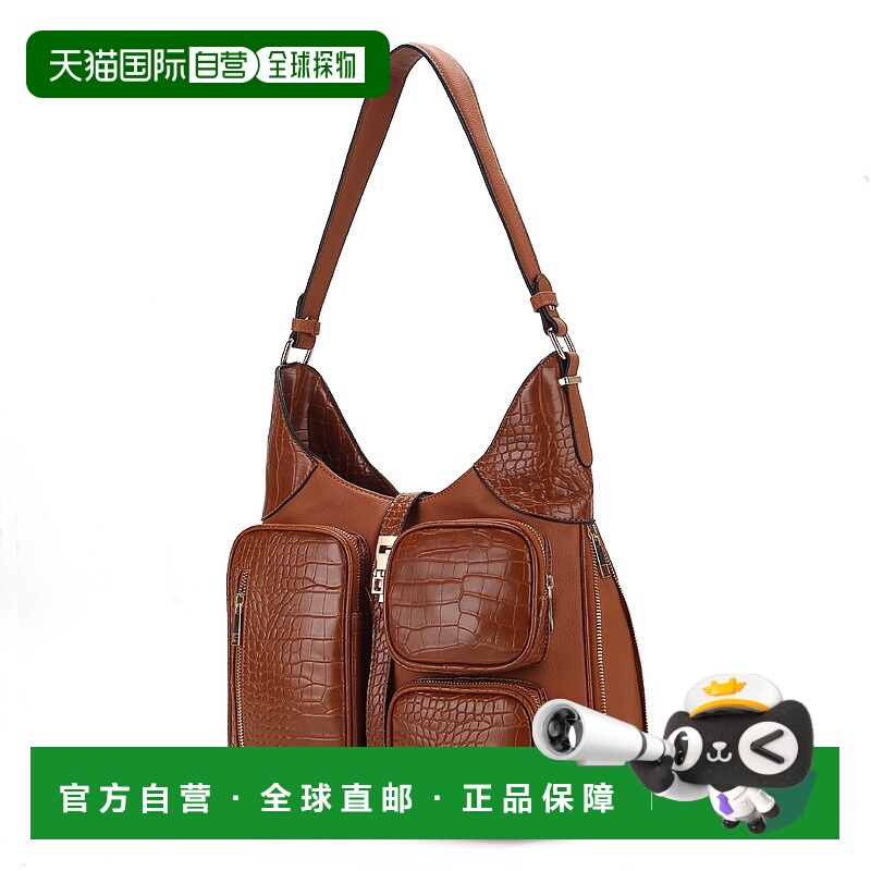 自营 mia k collectionDaphne 鳄鱼压纹纯素皮革单肩 - cognac 美