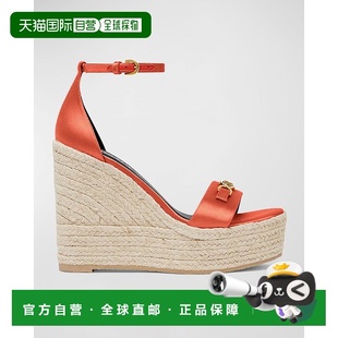 范思哲凉鞋 美杜莎真丝踝带坡跟帆布鞋 Versace 绑带 美国直邮