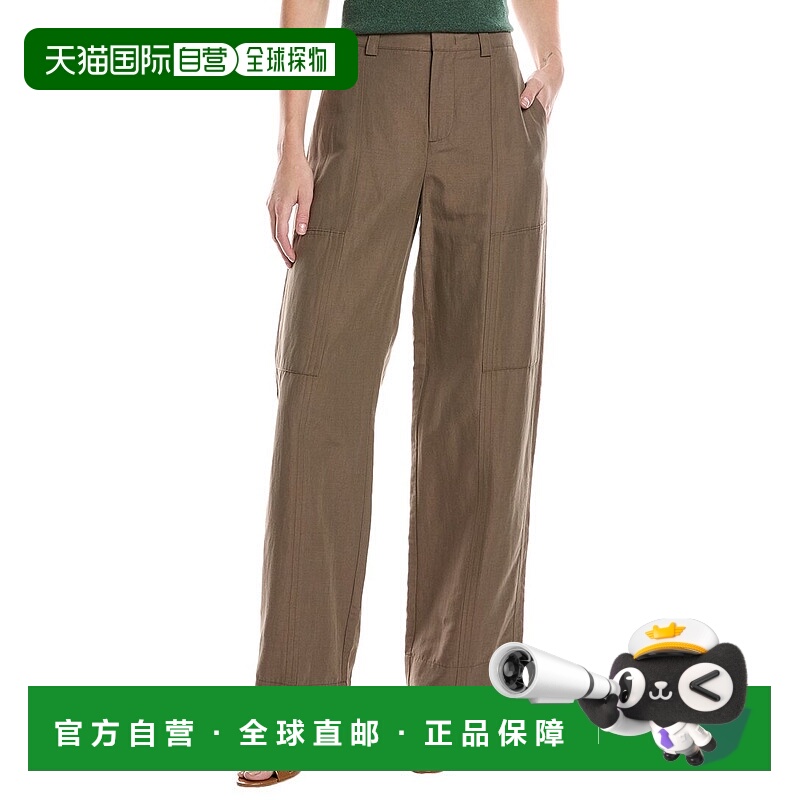 自营Vince Drop-Waist Utility Wide Leg Linen-Blend Pant - gre