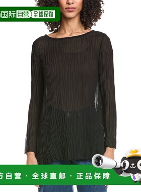 自营EILEEN FISHER Bateau Neck Silk Tunic - black 美国奥莱直
