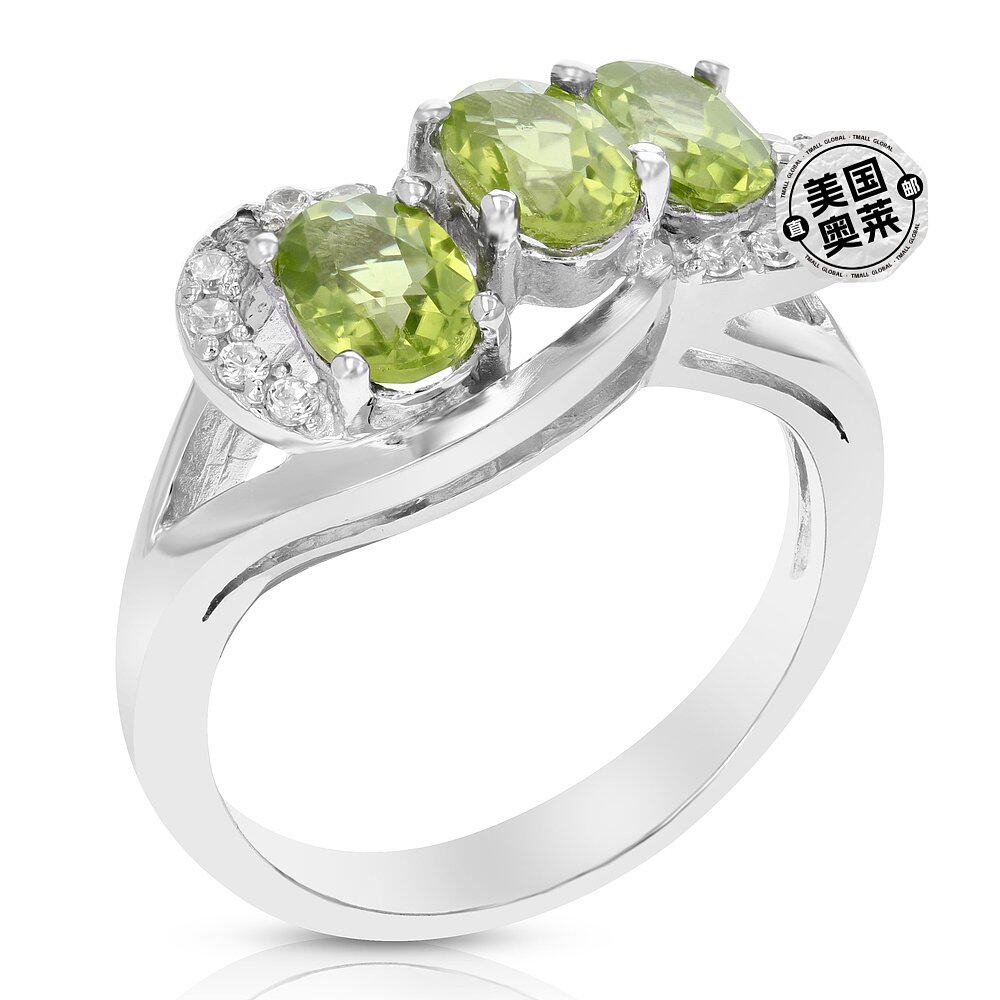 vir jewels 1.15 克拉 3 石橄榄石戒指 0.925 纯银铑椭圆形 6x4
