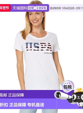 自营 u.s. polo assn.美国马球协会T恤女式XL码白色亮片国旗圆领J