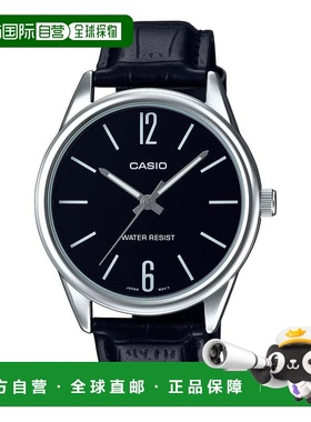 自营Casio Men’s Black Leather Watch with Black Dial - MTP-V