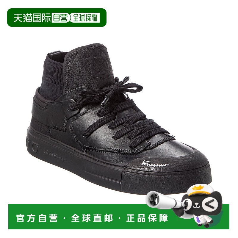 自营 salvatore ferragamoFerragamo Neely 皮革运动鞋 - 黑色 美