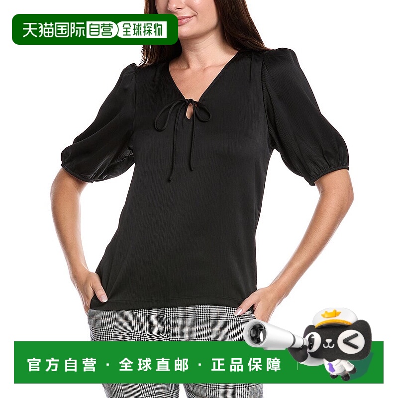 自营 Anne Klein肘部泡泡袖，带领带，纯色，带黑色 美国奥莱直发