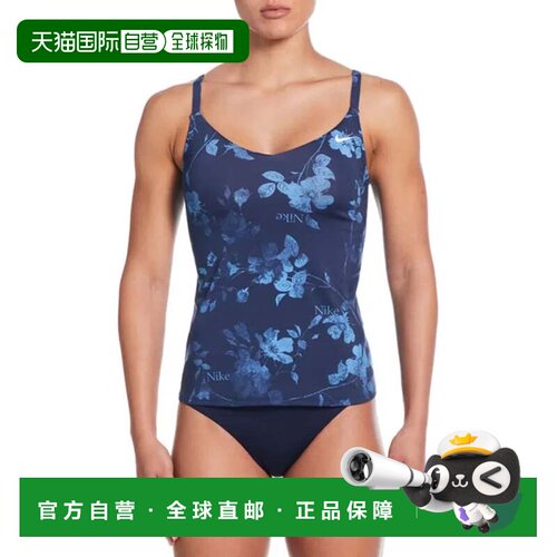 自营Nike Fine Tankini上衣女装午夜海军花卉v领泳装DSGL1178-蓝