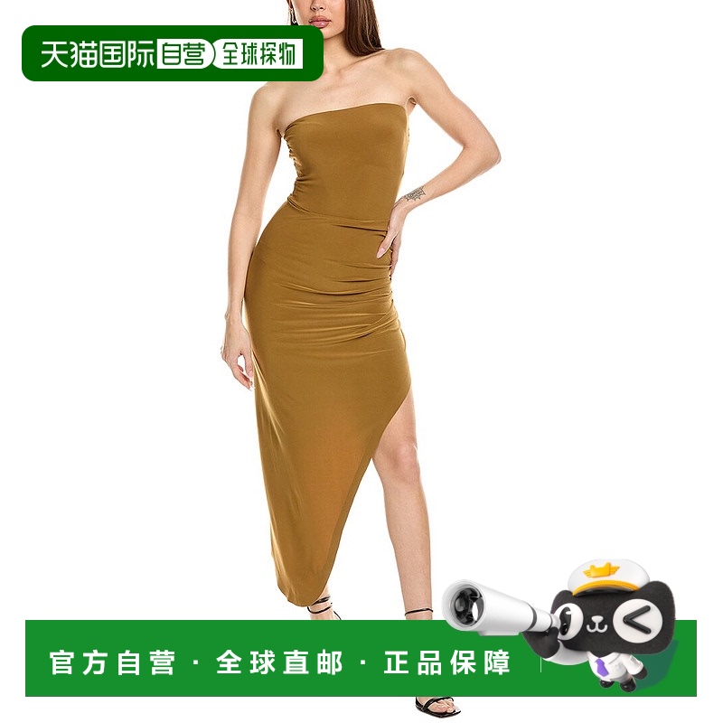 自营Norma Kamali无肩带侧褶礼服-棕色 新款 美国奥莱直发
