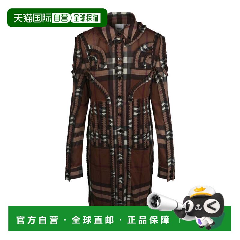 自营 burberry褶饰纽扣衬衫裙 - 深棕色 美国奥莱直发博柏利