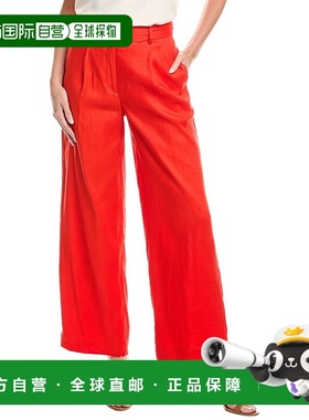 自营Elie Tahari The Simone亚麻混纺长裤-红色 美国奥莱直发