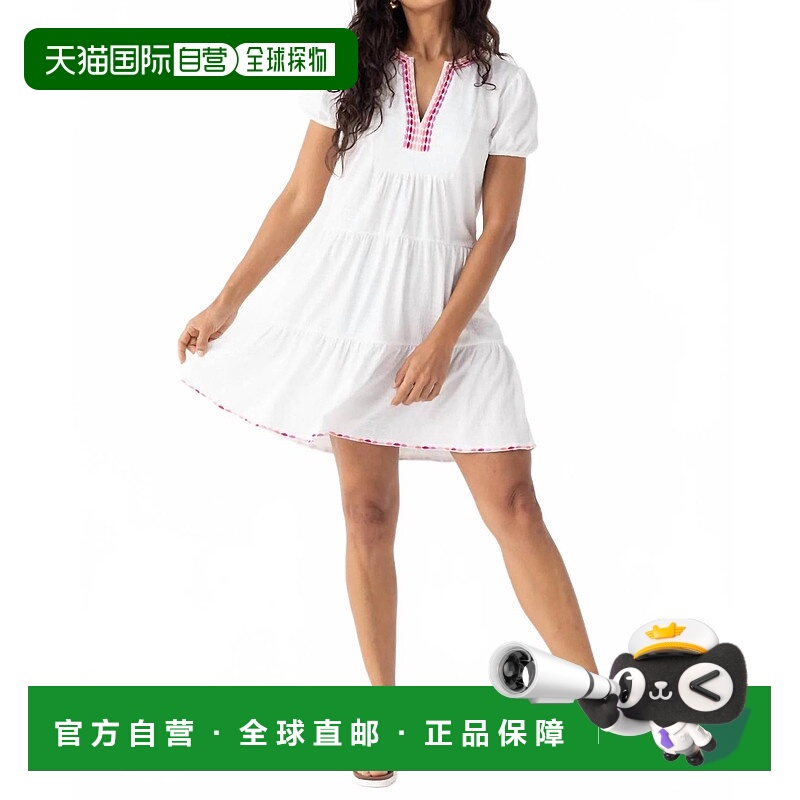 自营cabana life白色梭织泡泡袖分层连衣裙 美国奥莱直发