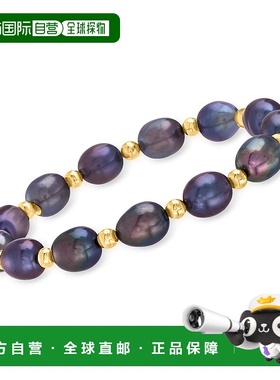 自营 Ross-Simons 8-9 毫米黑色养殖珍珠和 14 克拉黄金珠子弹力