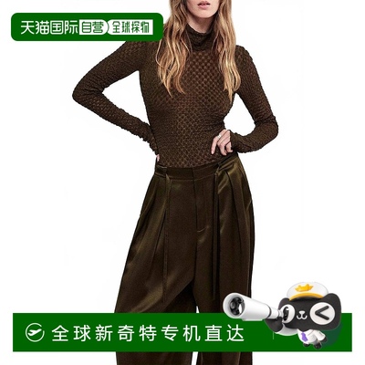 自营 frameMesh Lace Turtleneck Top In Rich Military - rich m