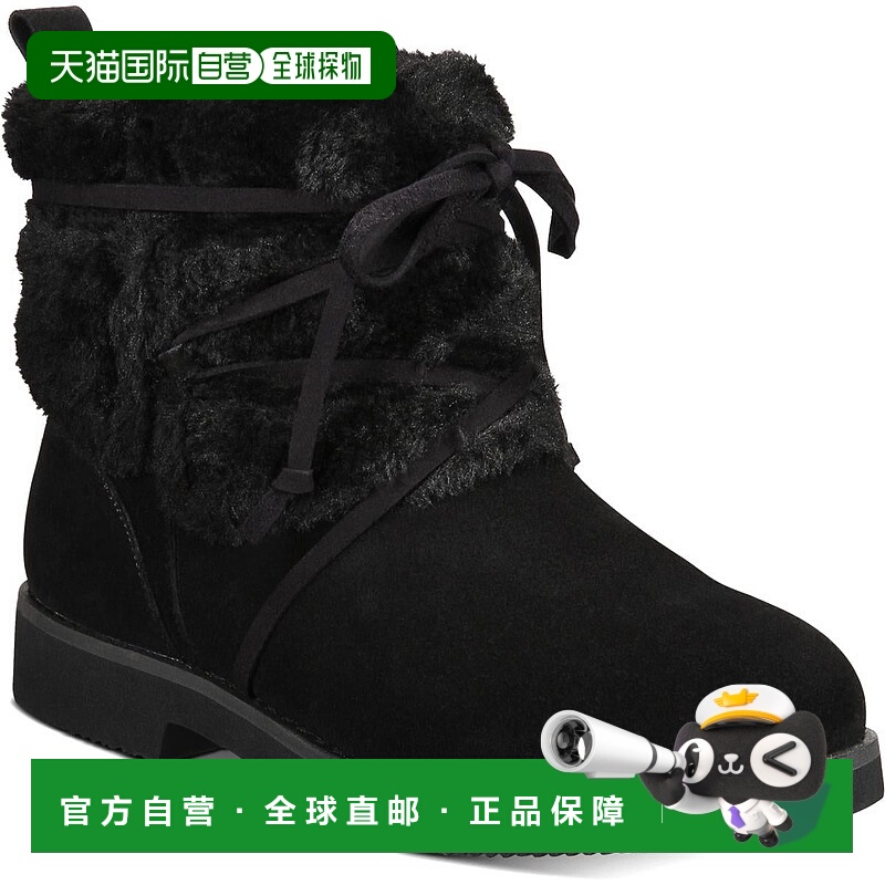 自营style & co.Zijune女式皮革系带冬季靴子-黑色 美国奥莱直发