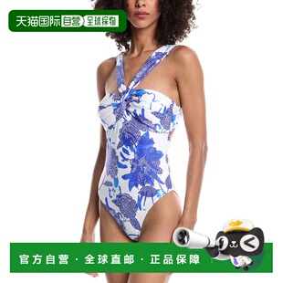自营Milly Betsy Brushwork Floral Bandeau One-Piece - blue 美