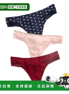 自营Tommy Hilfiger Women's Cotton & Lace Thong 3-Pack - hear