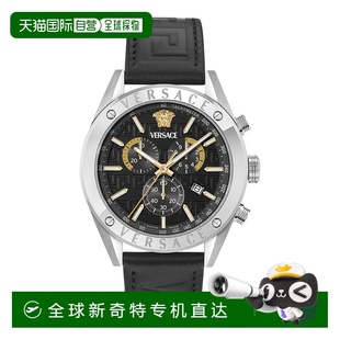 美国奥莱直发 自营 versace运动计时皮革表带 黑色 不锈钢