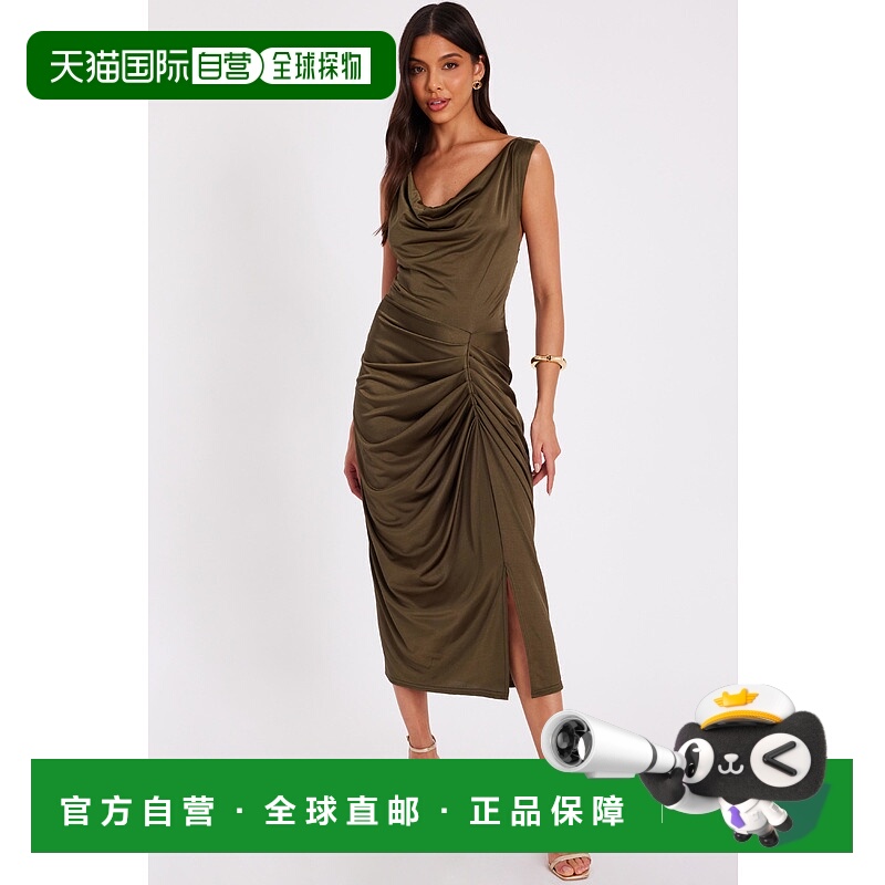 自营Quiz Women's Disco Cowl Hardware Detail Back Ruched Midi