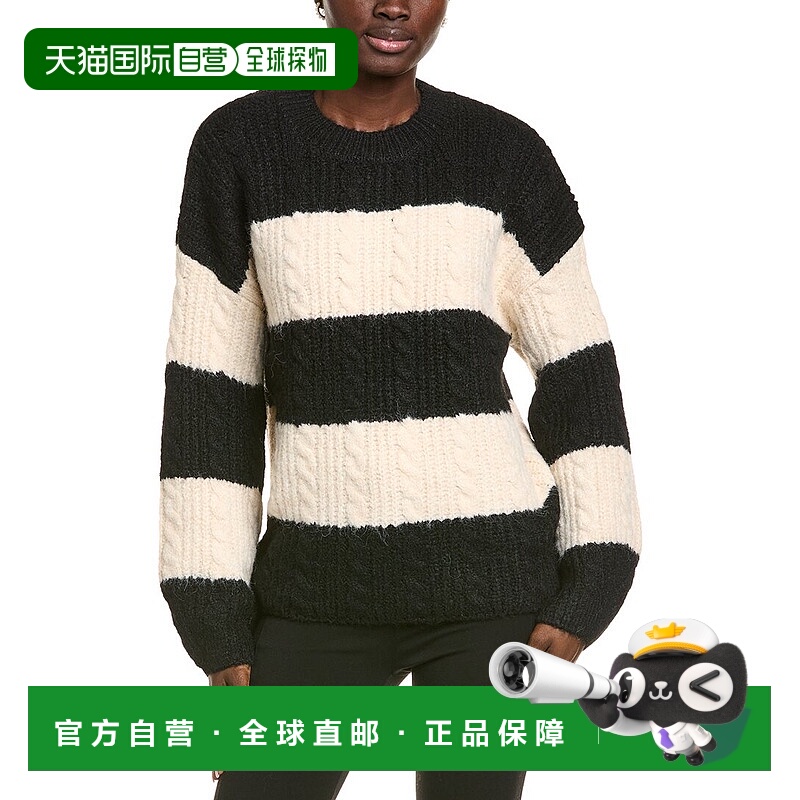 自营Endless Rose Striped Chunky Wool-Blend Sweater - black