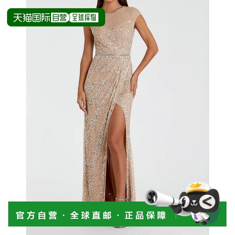 自营 mac duggal装饰幻影高领帽袖裸体礼服-裸体 美国奥莱直发