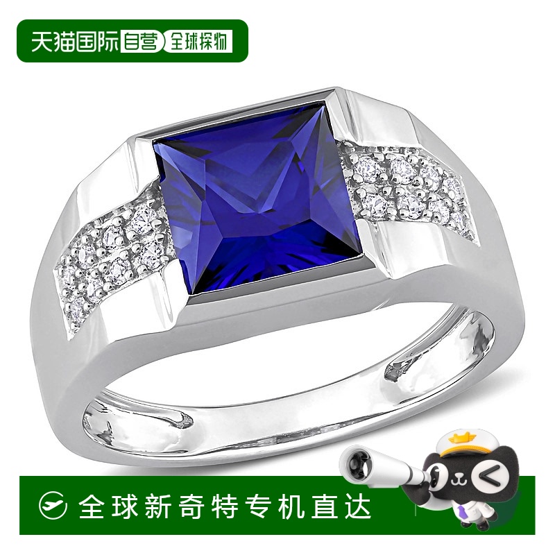 美国直邮男式 3 1/4 CT TGW 10k 白金蓝色和白色蓝宝石戒指